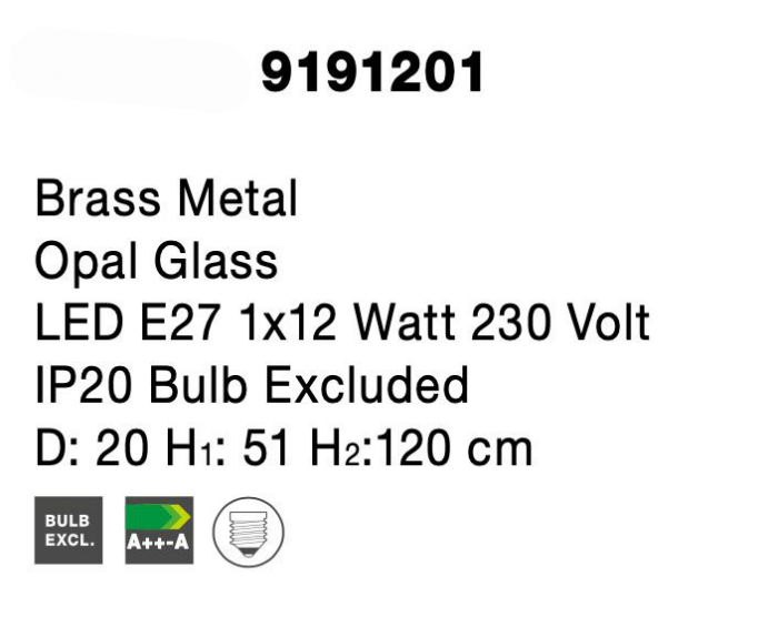 Lustra pendul glob alb cu auriu/negru Junia Ø20/25 cm, design modern, sticla/metal, 9191201 - Novaluce [8]
