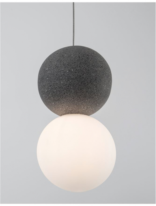 Lustra pendul gri/alba beton Chiro Ø 10 cm, abajur sferic de sticla, inaltime reglabila, 9704191 - Novaluce [7]