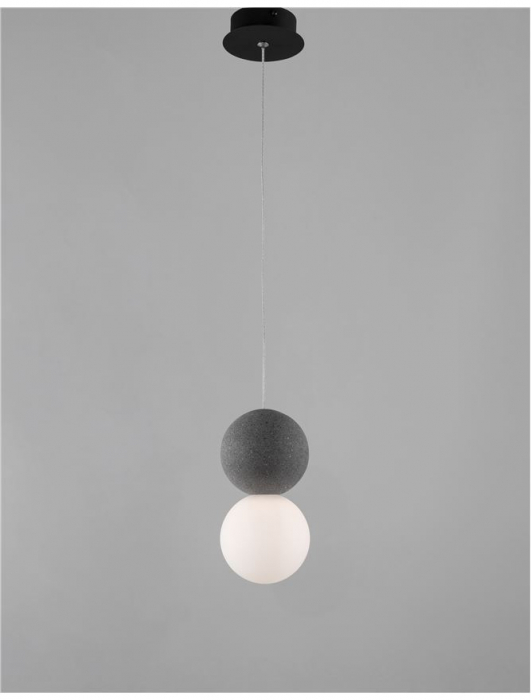 Lustra pendul gri/alba beton Chiro Ø 10 cm, abajur sferic de sticla, inaltime reglabila, 9704191 - Novaluce [3]