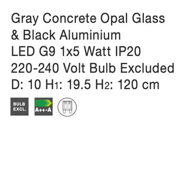 Lustra pendul gri/alba beton Chiro Ø 10 cm, abajur sferic de sticla, inaltime reglabila, 9704191 - Novaluce [9]