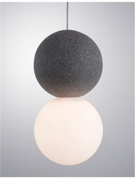 Lustra pendul gri/alba beton Chiro Ø 10 cm, abajur sferic de sticla, inaltime reglabila, 9704191 - Novaluce [5]