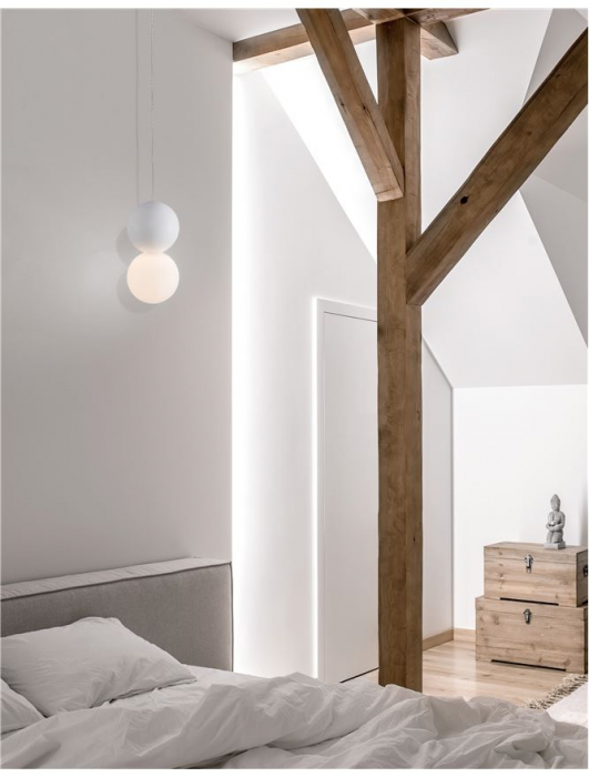 Lustra pendul gri/alba beton Chiro Ø 10 cm, abajur sferic de sticla, inaltime reglabila, 9704191 - Novaluce [10]