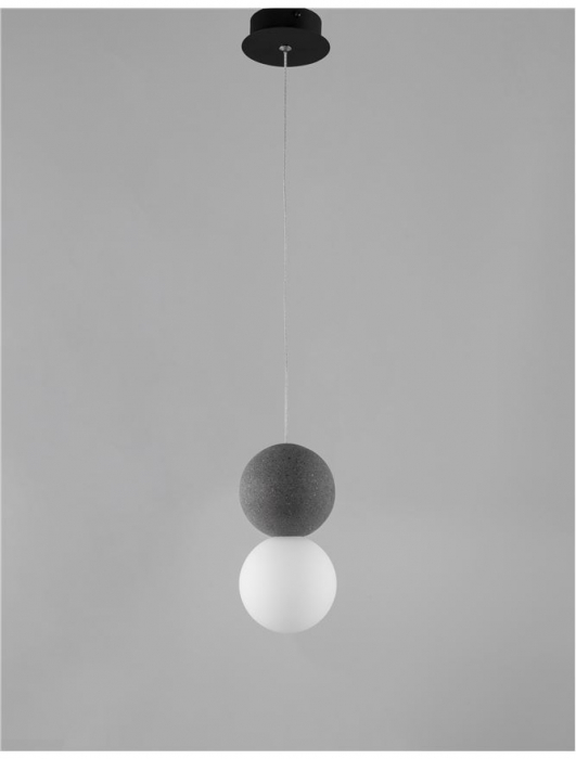 Lustra pendul gri/alba beton Chiro Ø 10 cm, abajur sferic de sticla, inaltime reglabila, 9704191 - Novaluce [4]
