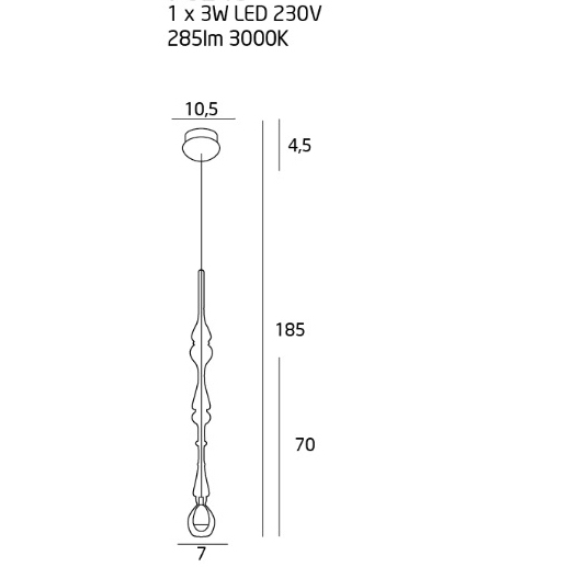 Lustra pendul iluminare LED Malka Ø 7 cm metal/sticla, inaltime reglabila, P0248 - Maxlight [2]