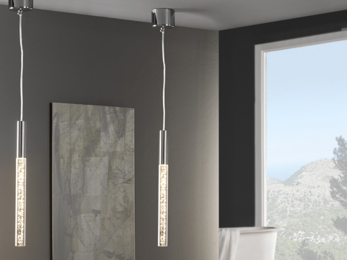 Lustra pendul LED Rugio Ø 9 cm, cilindru acrilic transparent cu bule, inaltime reglabila, 827746 - Schuller [2]