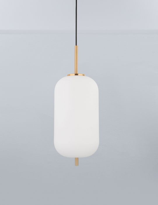Lustra pendul moderna alb cu auriu forma cilindrica Felicia 22x40 cm, sticla/metal, 9624062 - Novaluce [2]