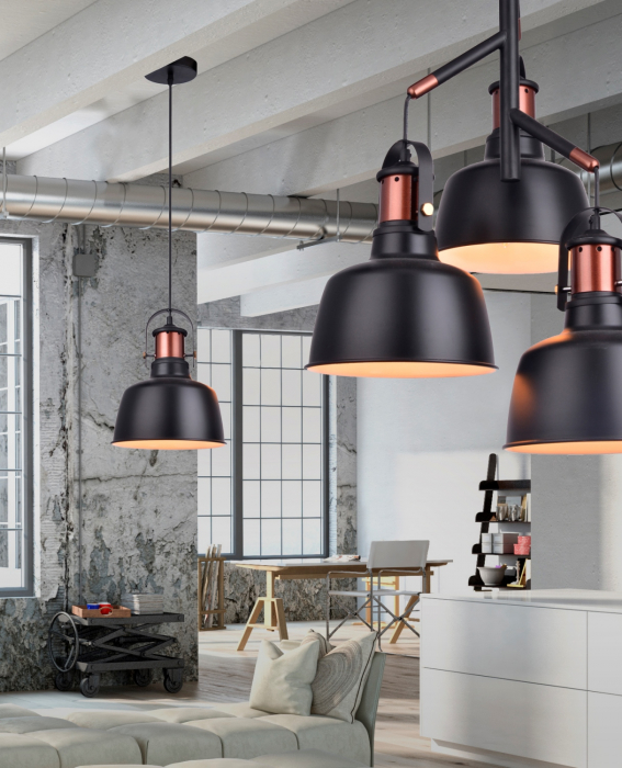 Lustra pendul neagra/cupru stil industrial Oliver, metal, AZ 2409 - Azzardo [2]
