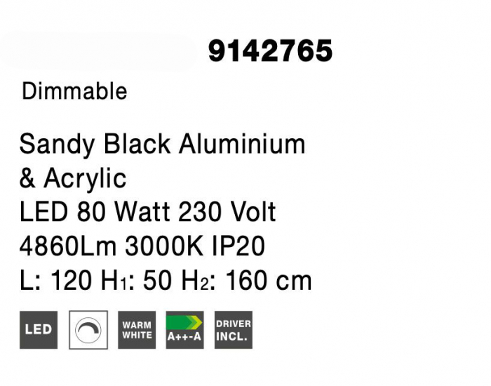 Lustra pendul neagra dimabila LED Miki 120 cm, design minimalist patrate, 9142765 - Novaluce [9]
