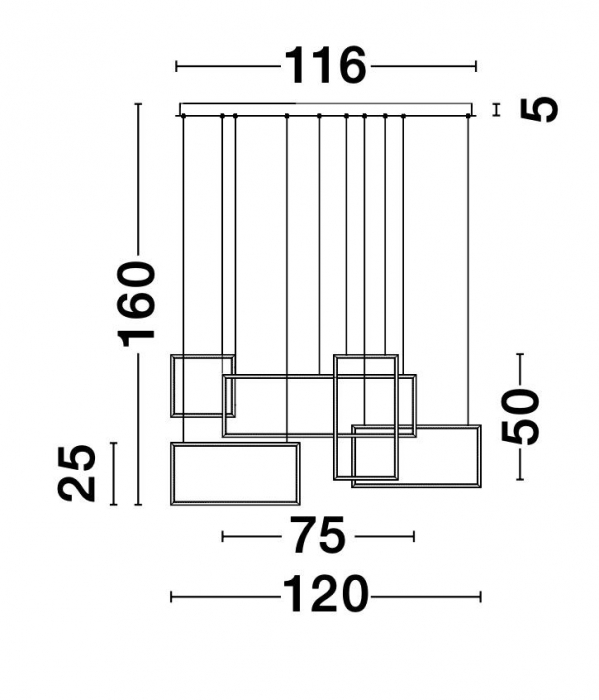 Lustra pendul neagra dimabila LED Miki 120 cm, design minimalist patrate, 9142765 - Novaluce [8]