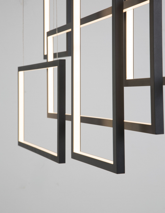 Lustra pendul neagra dimabila LED Miki 120 cm, design minimalist patrate, 9142765 - Novaluce [5]