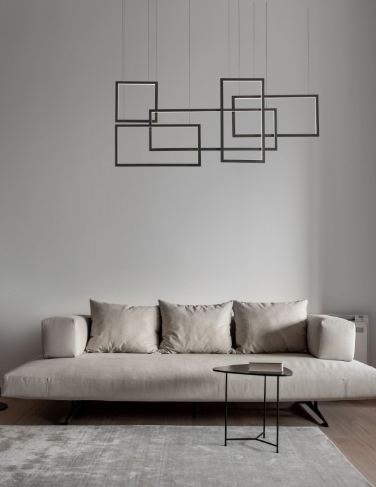 Lustra pendul neagra dimabila LED Miki 120 cm, design minimalist patrate, 9142765 - Novaluce [10]