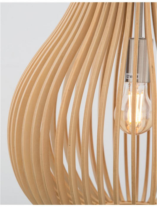 Lustra pendul Selma Ø 38 cm, abajur din lemn cu aspect de para, inaltime reglabila, 9138061 - Novaluce [6]