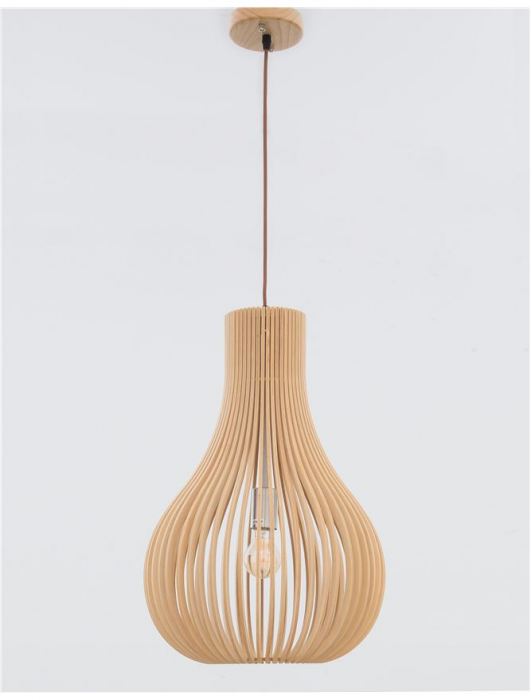 Lustra pendul Selma Ø 38 cm, abajur din lemn cu aspect de para, inaltime reglabila, 9138061 - Novaluce [3]
