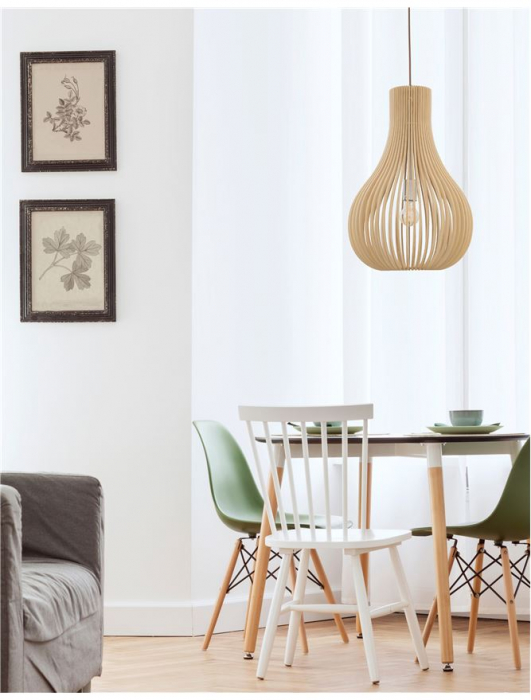 Lustra pendul Selma Ø 38 cm, abajur din lemn cu aspect de para, inaltime reglabila, 9138061 - Novaluce [2]