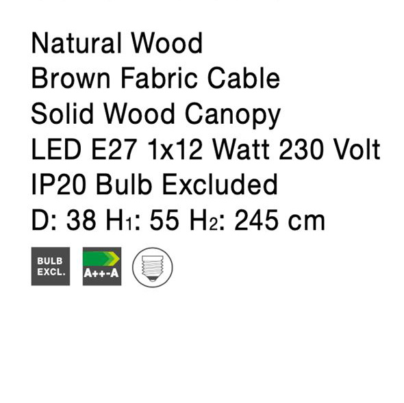 Lustra pendul Selma Ø 38 cm, abajur din lemn cu aspect de para, inaltime reglabila, 9138061 - Novaluce [10]