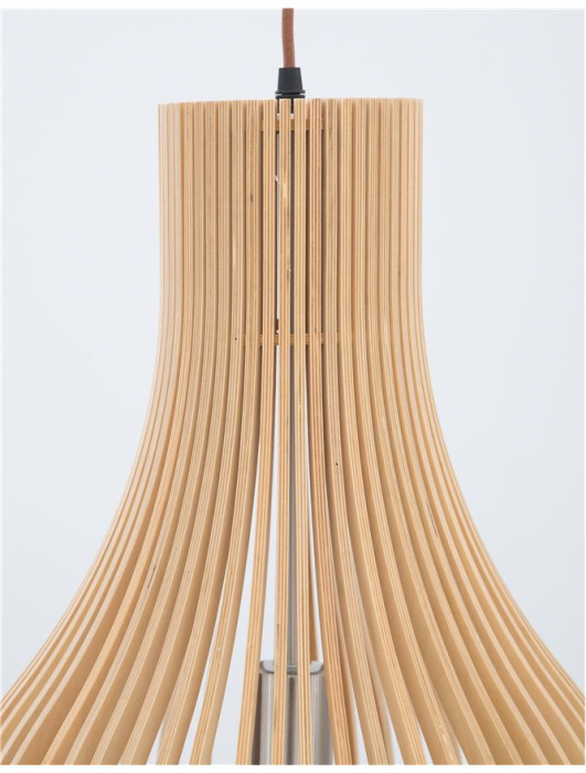 Lustra pendul Selma Ø 38 cm, abajur din lemn cu aspect de para, inaltime reglabila, 9138061 - Novaluce [5]