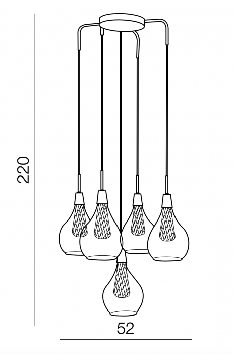 Lustra pendul Shiro 5 becuri inaltime asimetrica, abajur sticla transparenta, detalii metalice aurii si crom, AZ 1690 - Azzardo [4]