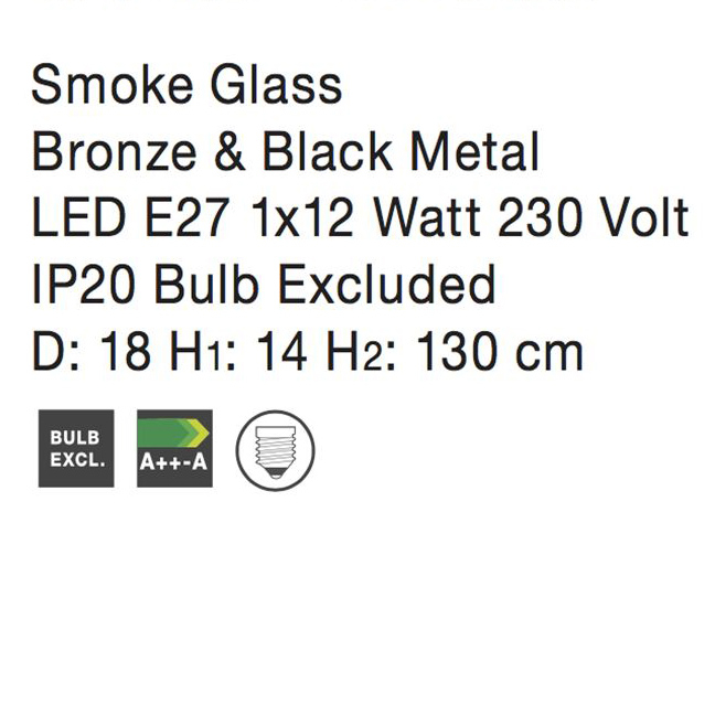 Lustra pendul sticla fumurie Joska Ø 18 cm, detaliu metal bronz, inaltime reglabila, 8436403 - Novaluce [4]