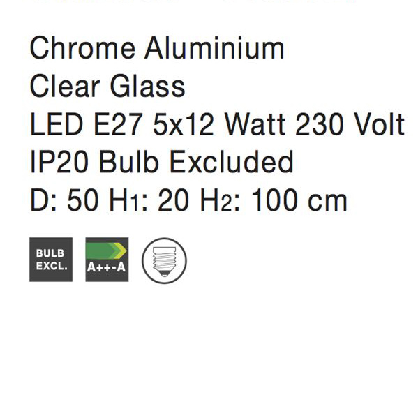 Lustra pendul sticla transparenta Dagma Ø 40/50 cm, metal cromat, 6100401 - Novaluce [4]