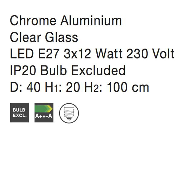 Lustra pendul sticla transparenta Dagma Ø 40/50 cm, metal cromat, 6100401 - Novaluce [8]