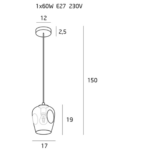 Lustra pendul sticla transparenta/fumurie Nixx Ø 17 cm, baza metal negru, inaltime reglabila, P0288 - Maxlight [2]