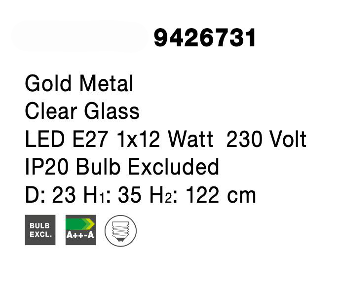 Lustra pendul sticla transparenta Nalia Ø23 cm, metal auriu, 9426731 - Novaluce [6]