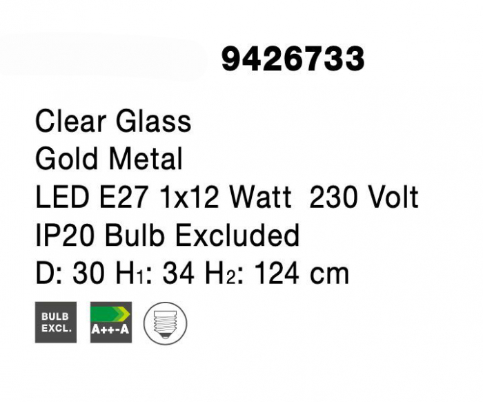 Lustra pendul sticla transparenta Nalia Ø30 cm, metal auriu, 9426733 - Novaluce [10]