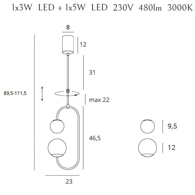 Lustra premium eleganta LED Jaumi alb/auriu 23x12 cm metal/sticla, inaltime reglabila, P0385 - Maxlight [2]