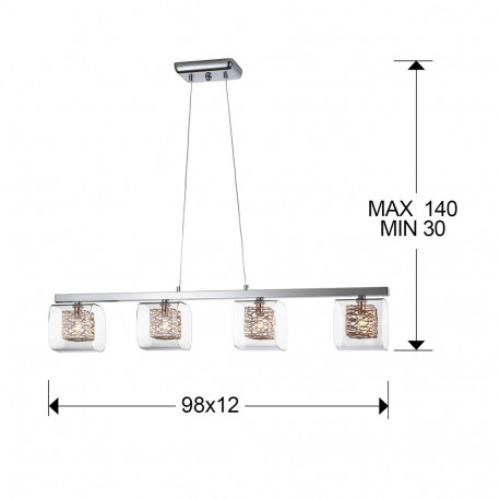 Lustra premium liniara Vola 4 abajururi duble sticla si metal, inaltime reglabila, 867012 - Schuller [2]