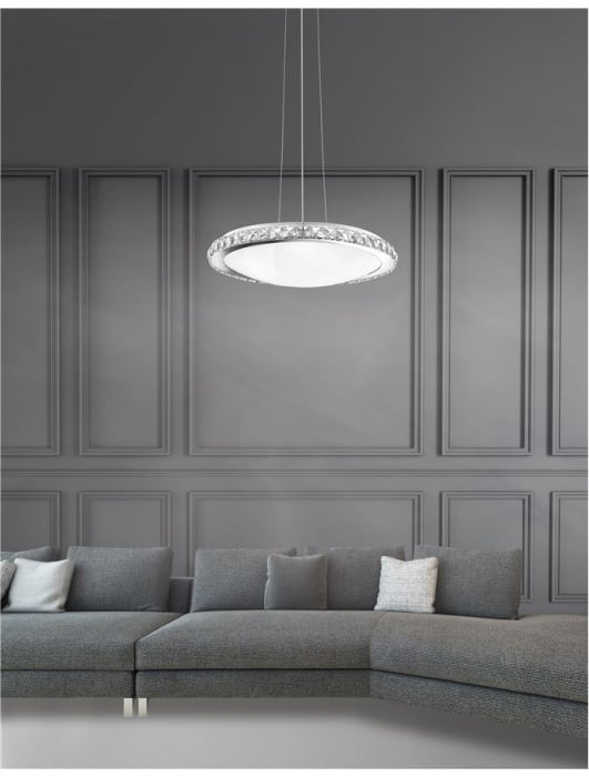 Lustra premium moderna rotunda alba Nateli Ø 51 cm, abajur din sticla cu cristale, 7311404 - Novaluce [5]