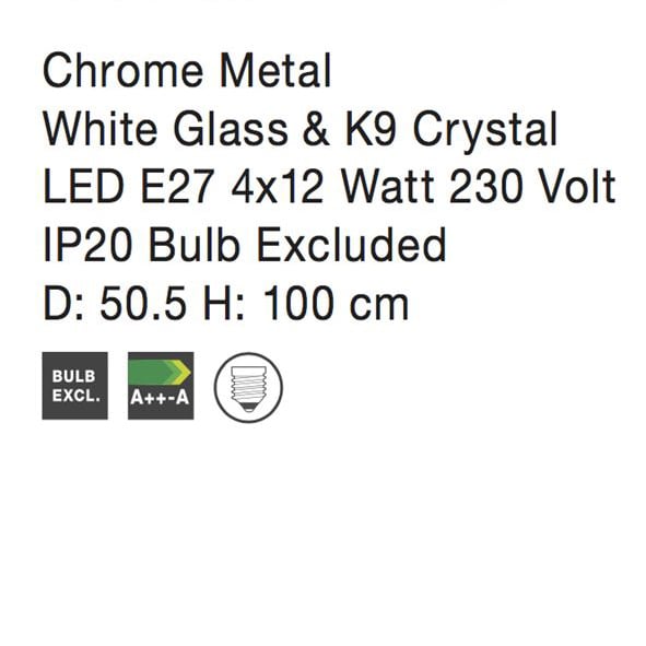 Lustra premium moderna rotunda alba Nateli Ø 51 cm, abajur din sticla cu cristale, 7311404 - Novaluce [4]