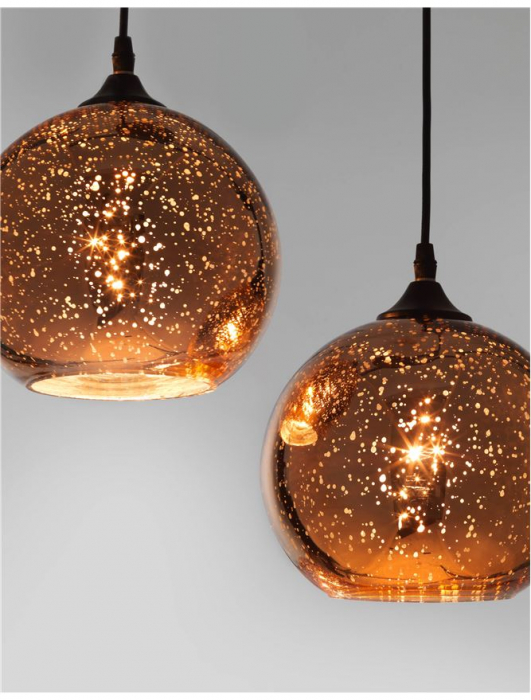 Lustra premium rotunda sticla cupru Dionis Ø 35 cm, 3 pendule, inaltime reglabila, baza metal, 8142681 - Novaluce [3]