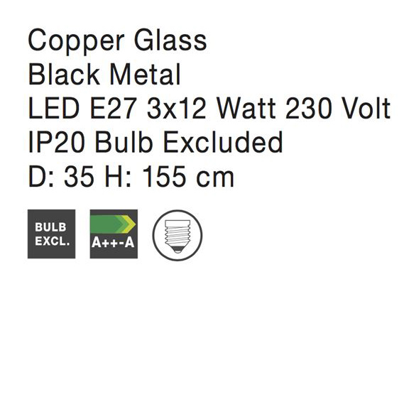 Lustra premium rotunda sticla cupru Dionis Ø 35 cm, 3 pendule, inaltime reglabila, baza metal, 8142681 - Novaluce [5]