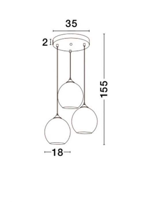 Lustra premium rotunda sticla cupru Dionis Ø 35 cm, 3 pendule, inaltime reglabila, baza metal, 8142681 - Novaluce [4]