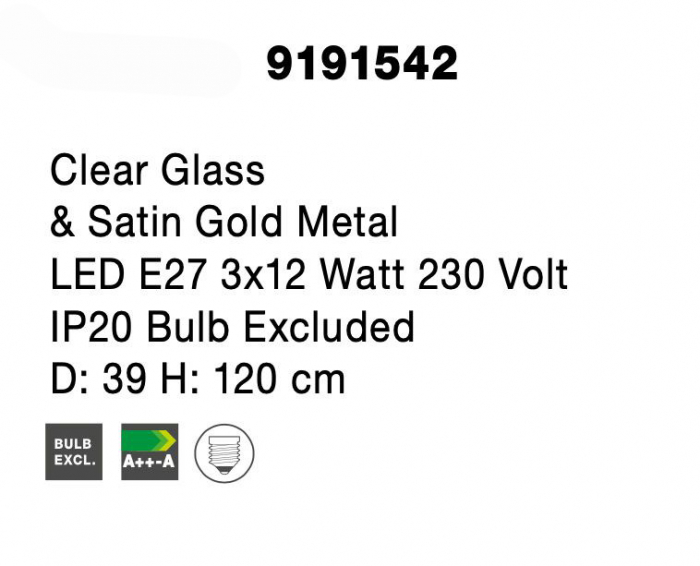 Lustra retro 3 pendule sticla transparenta cu model Sekar Ø30 cm, metal auriu satinat, 9191542 - Novaluce [5]