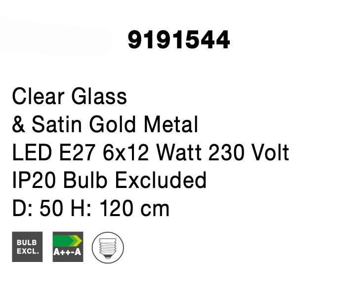 Lustra retro 6 pendule sticla transparenta cu model Sekar Ø40 cm, metal auriu satinat, 9191544 - Novaluce [6]