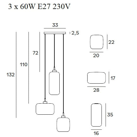Lustra rotunda 3 pendule sticla opal lucios Veera Ø 33 cm baza metal auriu, P0451 - Maxlight [2]