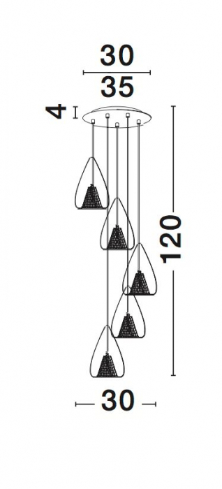 Lustra rotunda 5 pendule sticla transparenta Kimbra Ø30 cm, detalii metal impletit auriu rose, design modern, 1600200507 - Novaluce [3]