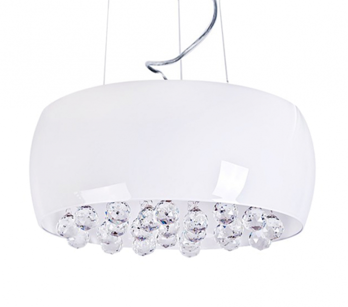 Lustra rotunda alba lucioasa Rumya Ø 40/50 cm cu cristale, design modern, sticla opal, AZ 0701 - Azzardo [5]