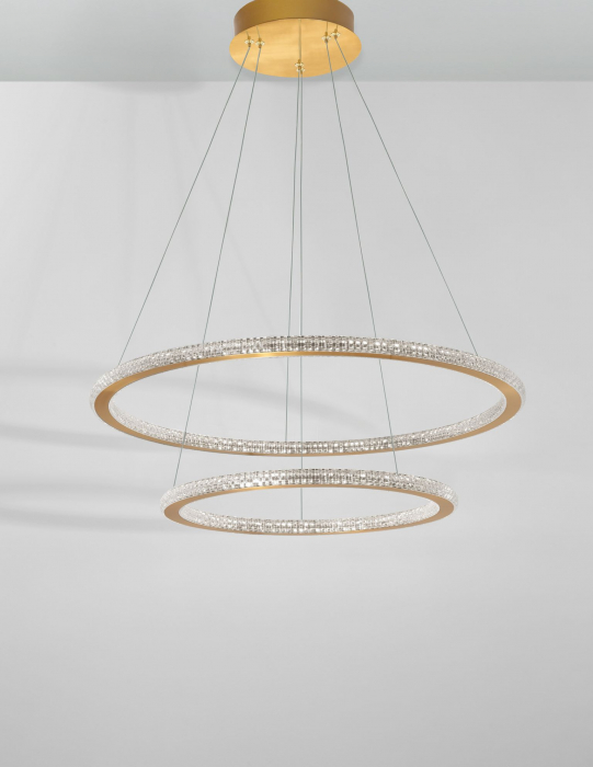 Lustra rotunda aurie cu cristale Baruch Ø60 cm, doua piese design modern, iluminare LED dimabila, 9011139 - Novaluce [2]