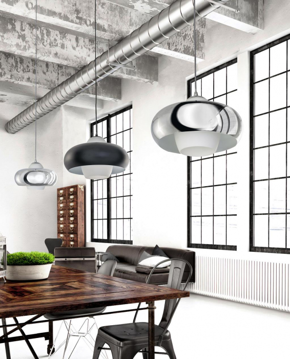 Lustra rotunda crom/negru mat Vangel 32/43 cm stil industrial, metal, sticla, AZ 3169 - Azzardo [7]