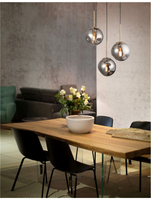 Lustra rotunda cu 3 pendule sticla crom Amit Ø 40 cm, detalii aurii, inaltime reglabila, 9426753 - Novaluce [2]