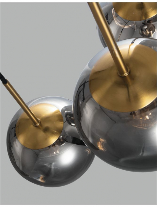 Lustra rotunda cu 3 pendule sticla crom Amit Ø 40 cm, detalii aurii, inaltime reglabila, 9426753 - Novaluce [3]