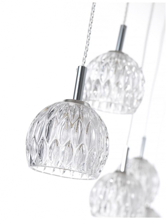 Lustra rotunda cu 5 pendule din sticla transparenta Alexis, Ø 33 cm, baza metal cromat, inaltime reglabila, 8540405 - Novaluce [3]
