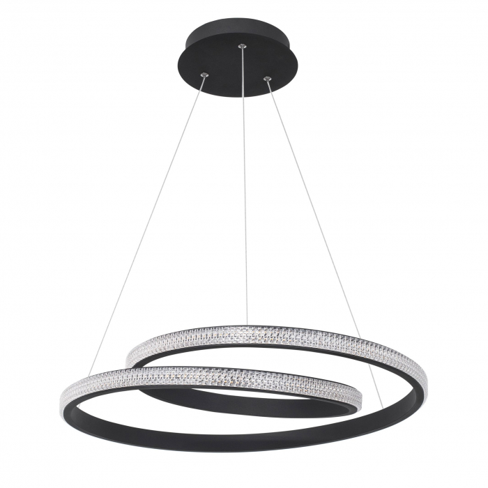 Lustra rotunda forma bucla auriu mat/negru Sikke 55 cm cu cristale acril, iluminare LED dimabila, 9818511 - Novaluce [1]