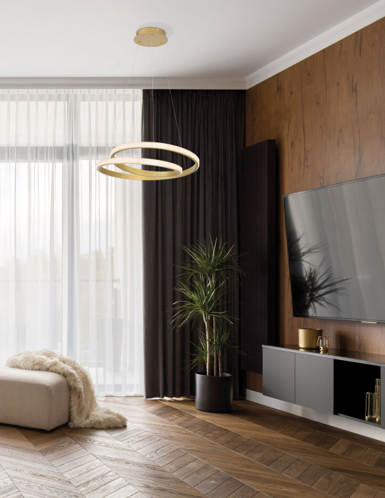 Lustra rotunda forma bucla auriu mat/negru Sikke 55 cm cu cristale acril, iluminare LED dimabila, 9818511 - Novaluce [12]