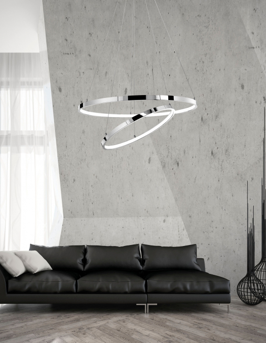 Lustra rotunda inele crom Gani Ø60 cm, iluminare LED dimabila, design modern lux, 17222003 D - Novaluce [3]