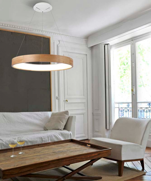 Lustra rotunda LED lemn natural Ivay Ø 45/65 cm, design modern, AZ 3344 - Azzardo [3]