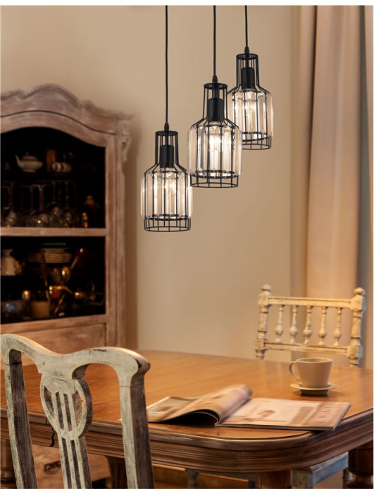 Lustra rotunda neagra Baldari, cu 3/5 pendule din metal, inaltime ajustabila, 9001702 - Novaluce [4]