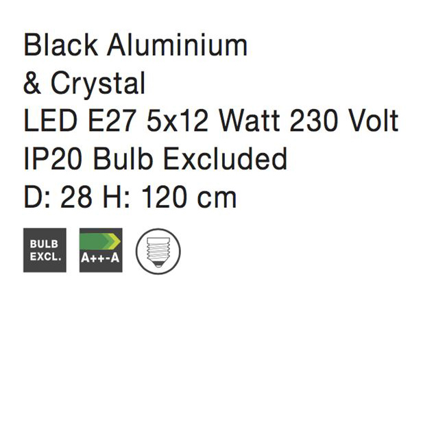 Lustra rotunda neagra Baldari, cu 3/5 pendule din metal, inaltime ajustabila, 9001702 - Novaluce [3]